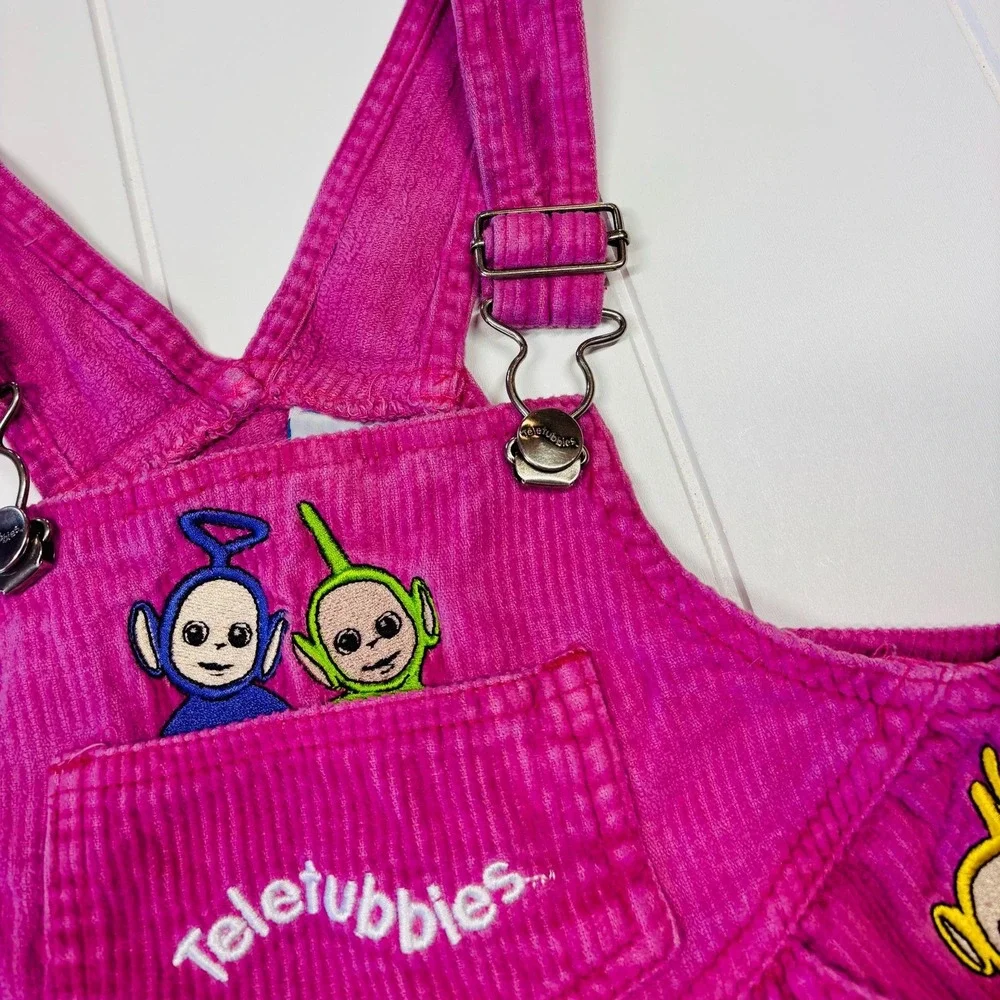 Vintage Teletubbies Embroidered Hot Pink Corduroy Overall Dress, Size 3T - Picture 6 of 15